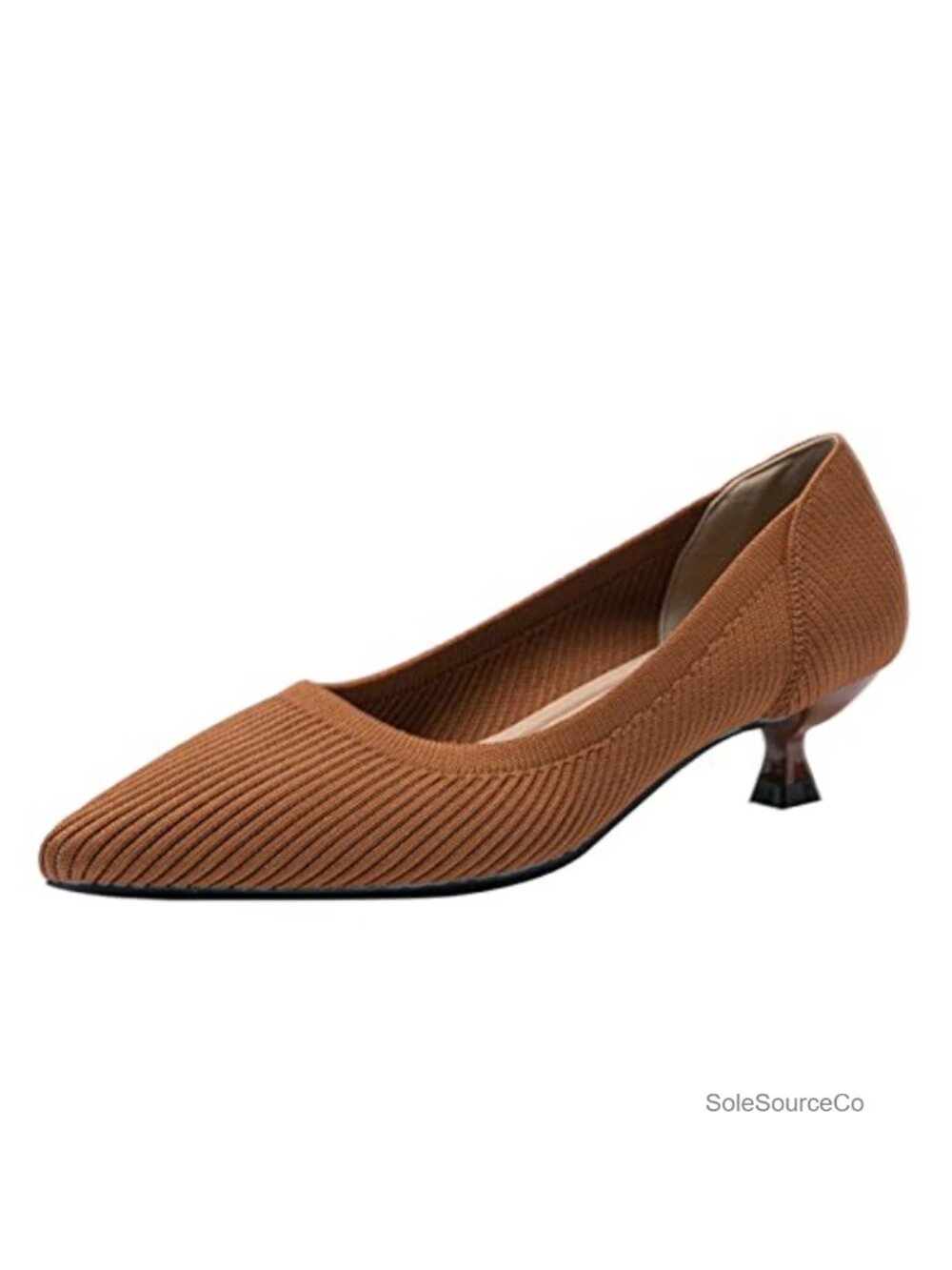 Women's Knit Kitten Heel Pumps Pointed Toe Pull-On Slip On Dress Shoes